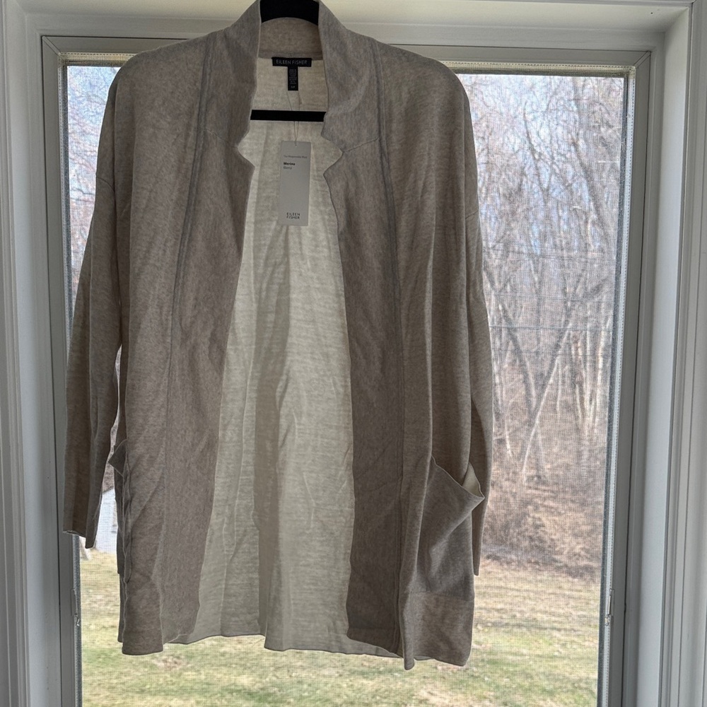 Eileen fisher pearl Gray Open Front Cardigan